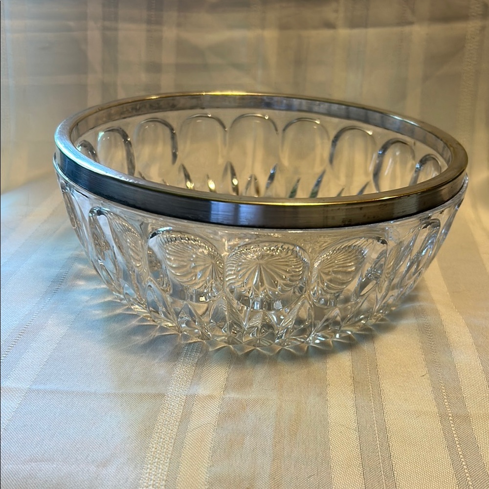Vintage Crystal Glass Bowl with Silver  Rim